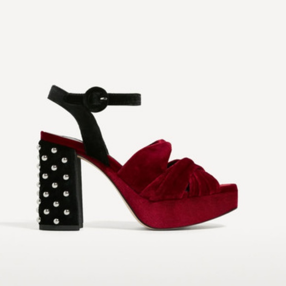 NWT Zara Size 6 Velvet Platform Stud Sandals - Picture 1 of 8